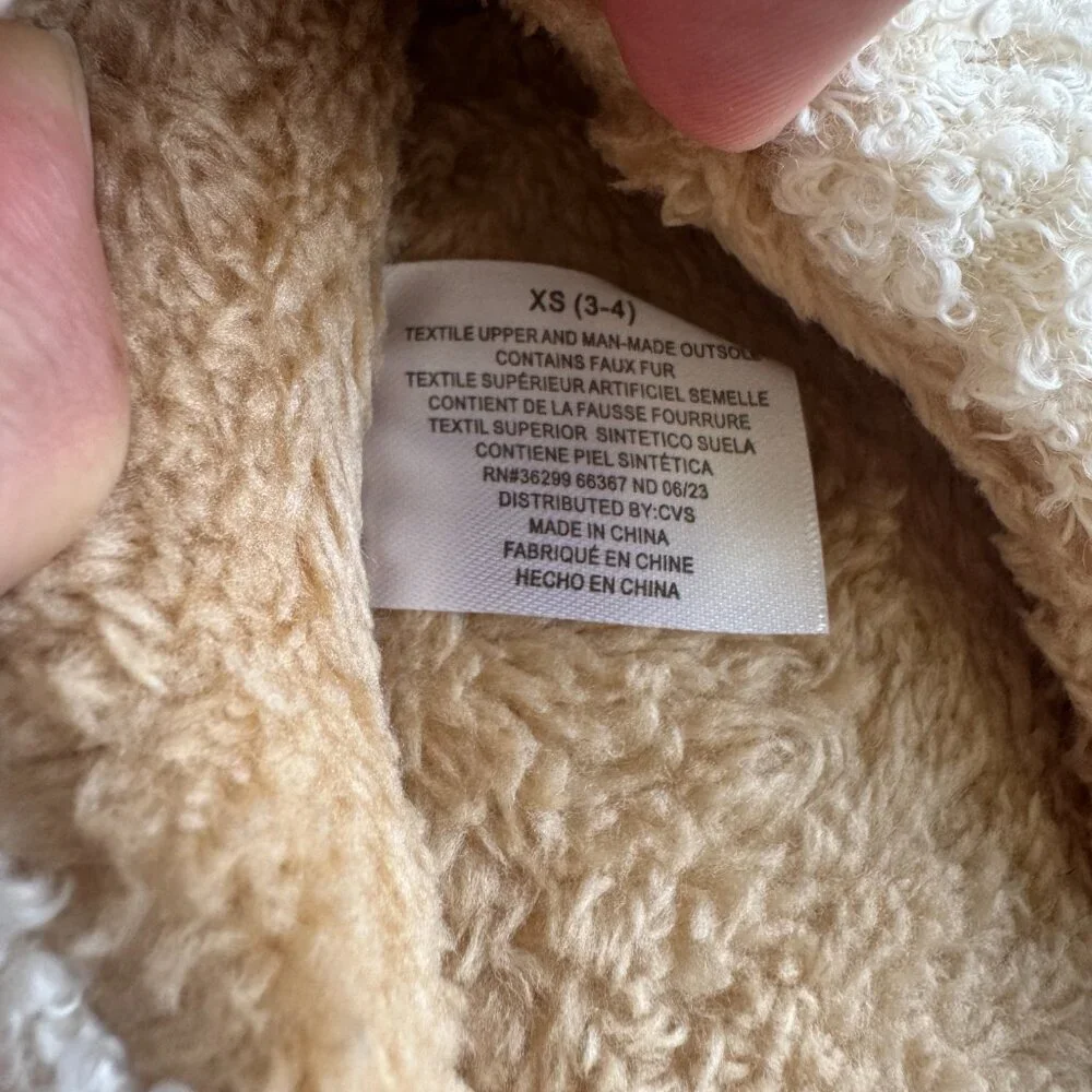 Bundle-Wayland Square Teddy Slippers Size XS & Small Beige Blue Happy Face